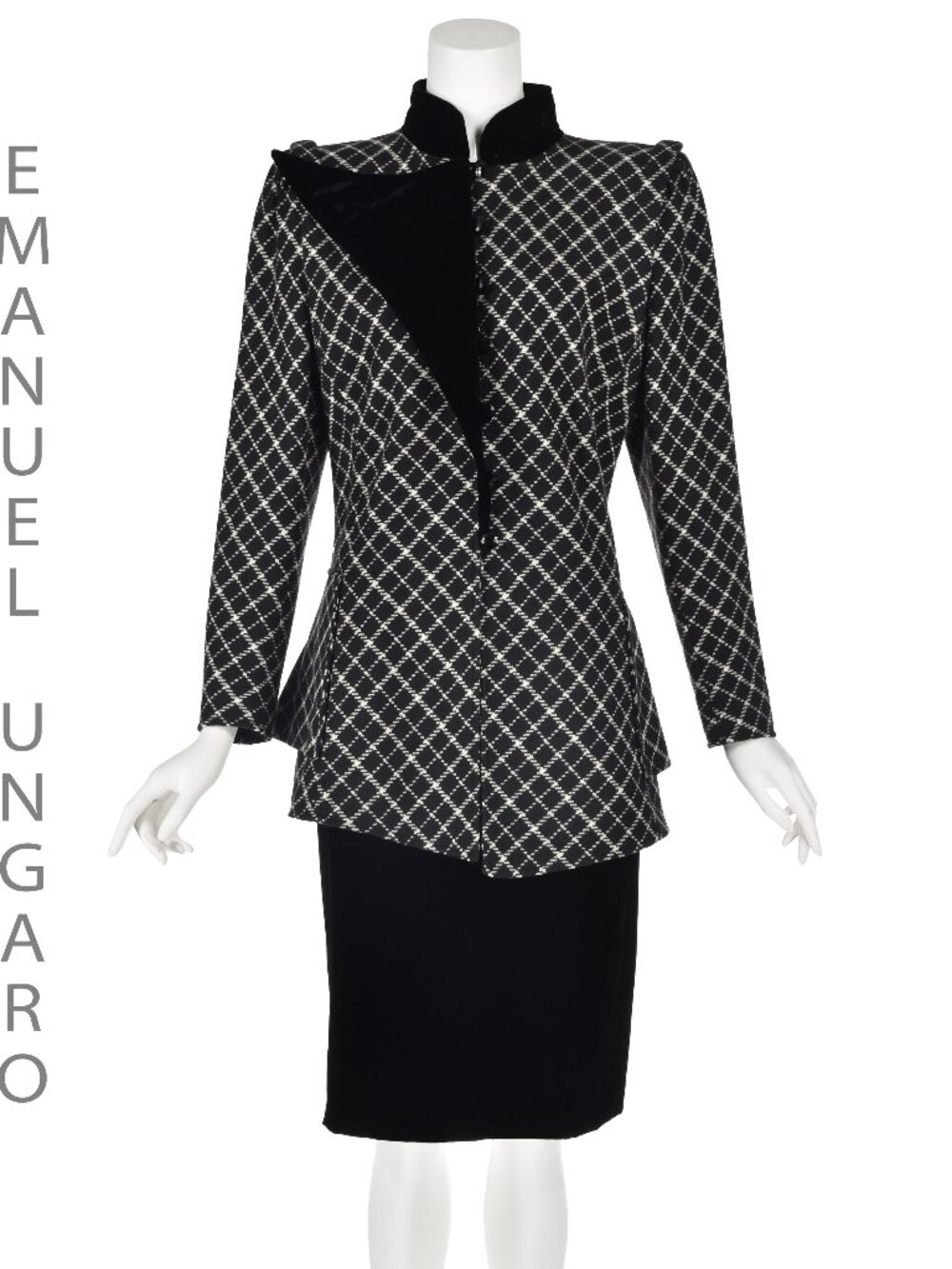 Vintage Emanuel Ungaro Black Wool & Velvet Skirt Suit